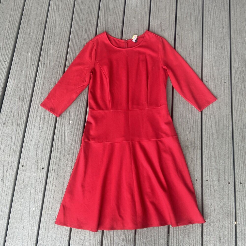 Ann Taylor Red Ponte Knit Fit & Flare Skater Dress Sz 10 Knee Length 3/4 Sleeve